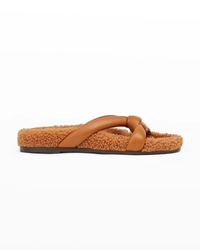 Shop Lafayette 148 Honore Leather Shearling Slide Sandals In Copper