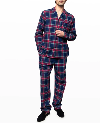 Shop Petite Plume Men's Windsor Tartan Pajama Set In Navy