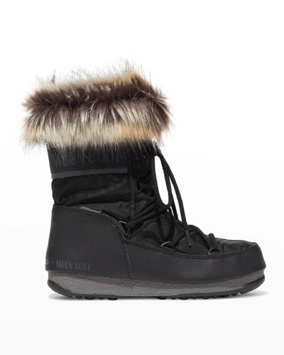 Shop Moon Boot Monaco Faux Fur Short Snow Boots In Black