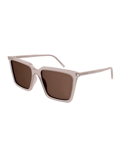 Shop Saint Laurent Oversized Rectangle Acetate Sunglasses In 001 Shiny Black