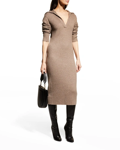 Shop Vince Ribbed Polo Midi Dress In H Maple