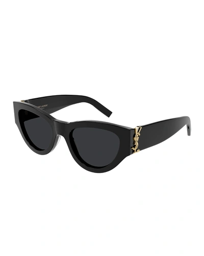 Shop Saint Laurent Ysl Acetate Cat-eye Sunglasses In 001 Shiny Black