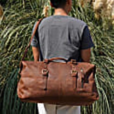 Touri Zip Detail Genuine Leather Holdall In Leather