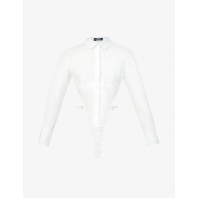 Shop Jacquemus Womens White White La Chemise Body Crepe Bodysuit 8