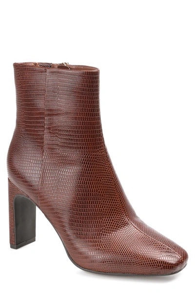 Journee Collection Sarla Lizard Embossed Block Heel Bootie In Brown