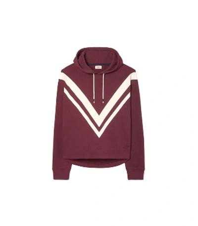 Shop Tory Sport Tory Burch French Terry Chevron Hoodie In Winetasting/snow White