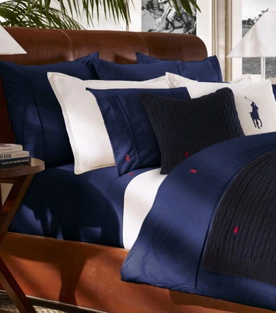 Shop Ralph Lauren Polo Player Double Fitted Sheet (140cm X 200cm) In Navy