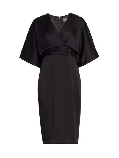 Shop Theia Women's V-neck Satin Dress In Black