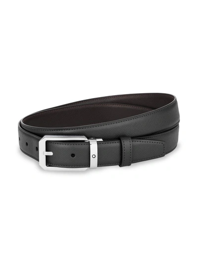 Shop Montblanc Men's Trapeze Reversible Leather Belt In Black