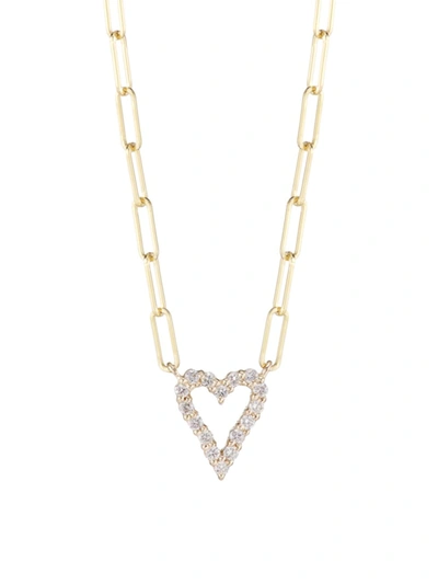 Shop Saks Fifth Avenue Women's 14k Yellow Gold & 0.24 Tcw Diamond Heart Paper Clip Link Chain Necklace