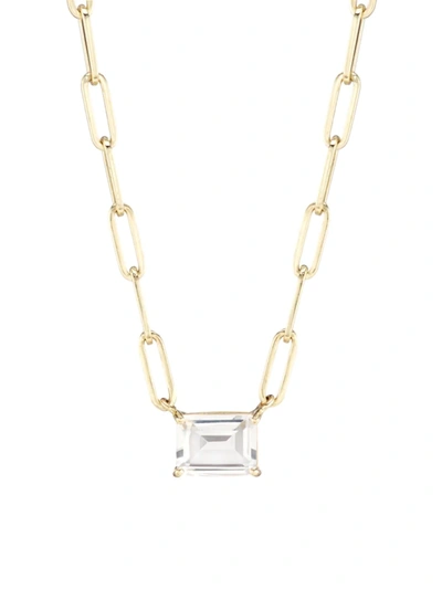 Shop Saks Fifth Avenue Women's 14k Yellow Gold & White Topaz Paper Clip Link Chain Necklace