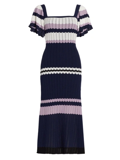 Shop Adam Lippes Women's Flounce Sleeve Knit Dress In Navy Ivory