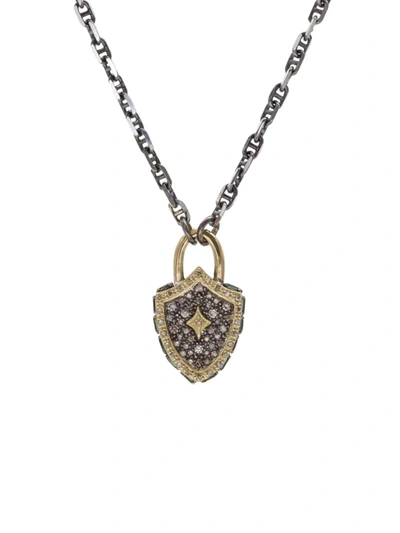 Shop Armenta Women's Old World Sterling Silver, 18k Yellow Gold, Tourmaline & Diamond Shield Pendant Necklace