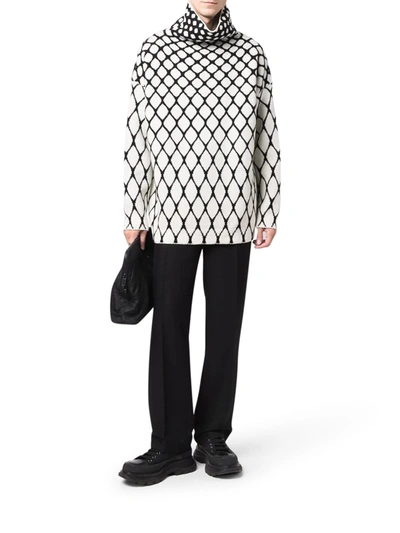 Shop Valentino Intarsia-knit High-neck Jumper In White
