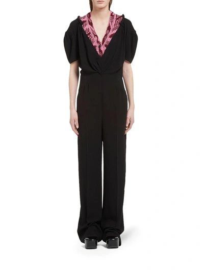 Shop Prada Jumpsuit With Jacquard Pattern In Black