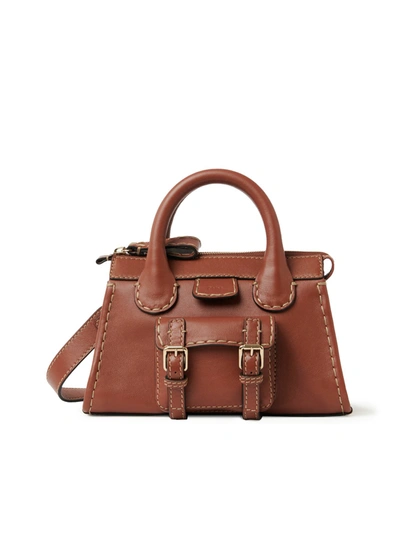 Shop Chloé Mini Edith Bag In Buffalo Leather In Brown