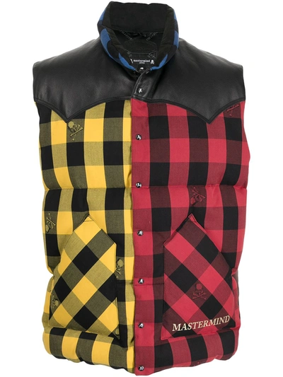 Shop Mastermind Japan Check-print Padded Gillet In Red