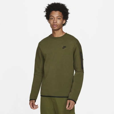 Shop Nike Men's  Sportswear Tech Fleece Crew Sweatshirt In Green