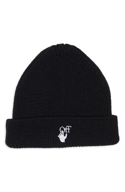 Shop Off-white Embroidered Logo Wool Beanie In Black White