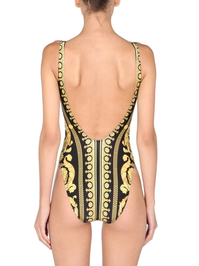 Shop Versace One Piece Swimsuit With Baroque Print In Gold
