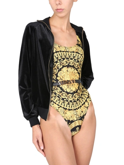 Shop Versace One Piece Swimsuit With Baroque Print In Gold