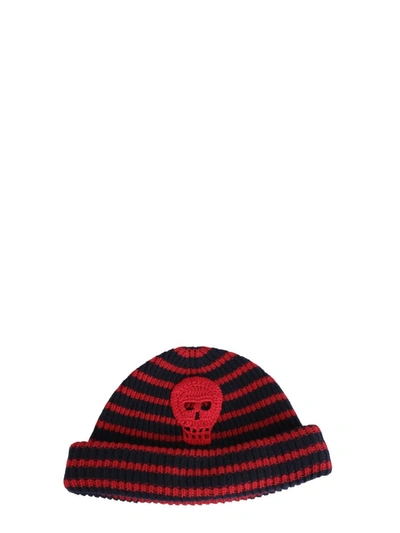 Shop Alexander Mcqueen Striped Knit Hat In Red