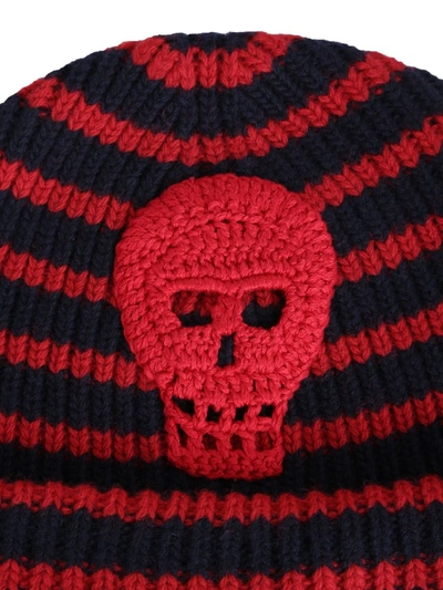 Shop Alexander Mcqueen Striped Knit Hat In Red