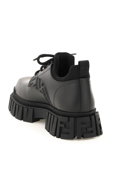 Shop Fendi Force Leather Derby Shoes In Black