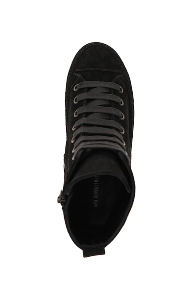 Shop Ann Demeulemeester Raven Suede Leather Hi-top Sneakers In Black