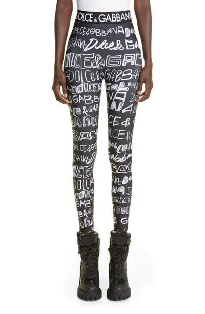 Shop Dolce & Gabbana Dg Graffiti Print Leggings In Black Print