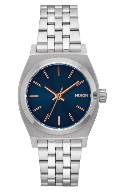 Shop Nixon Time Teller Bracelet Watch, 31mm In Silver/ Navy/ Silver