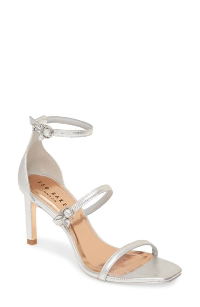 Shop Ted Baker Lanoral Ankle Strap Sandal In Silver Embossed Lizard