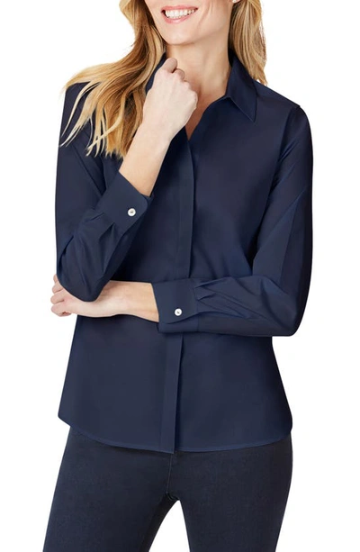 Shop Foxcroft Kylie Non-iron Cotton Button-up Shirt In Navy