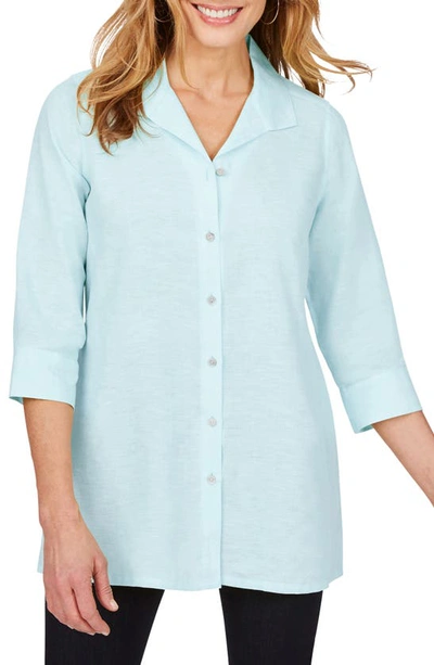 Shop Foxcroft Sterling Button Front Non-iron Linen Shirt In Island Sky