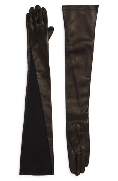 Shop Jil Sander Extra Long Leather & Knit Gloves In Dark Black