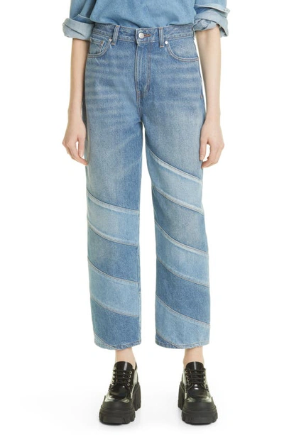 Shop Ganni Misy Patchwork Crop Nonstretch Organic Cotton Jeans In Denim