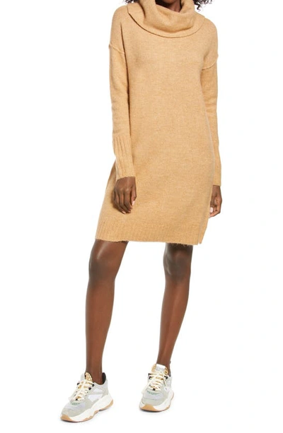 Vero Moda Luci Cowl Neck Long Sleeve Sweater Dress In Tan Detail W Melange  | ModeSens