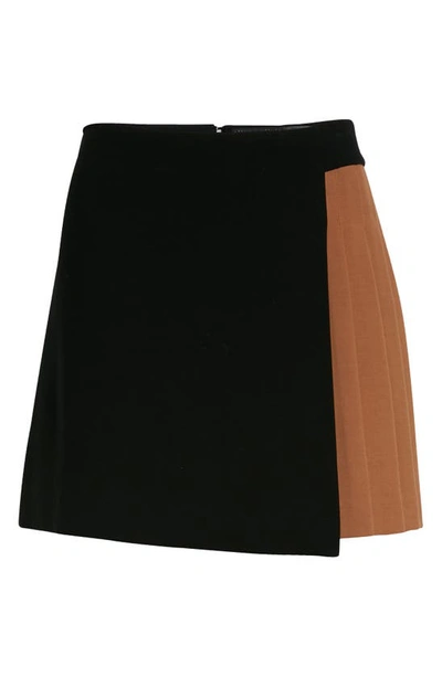 Shop Alice And Olivia Toni Asymmetric Colorblock Skirt In Black/ Camel