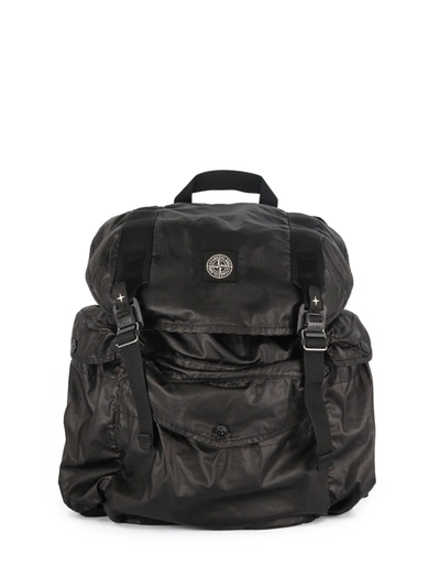 Shop Stone Island Backpack In Black Rubberized Muslin