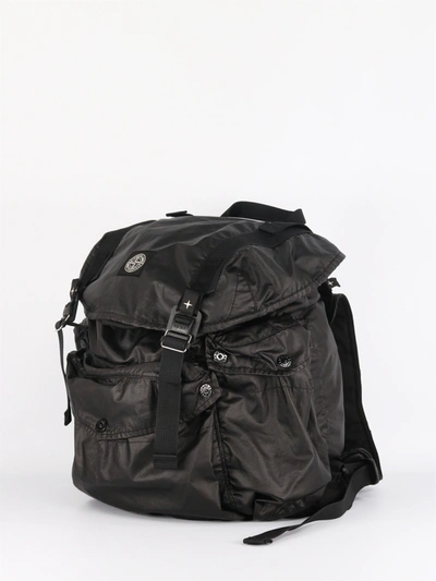 Shop Stone Island Backpack In Black Rubberized Muslin