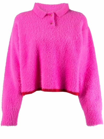 Shop Jacquemus Polo-collar Knit Jumper In 430 Pink