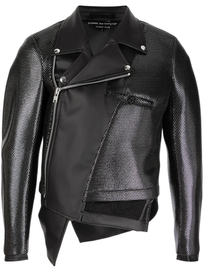 Shop Comme Des Garçons Homme Deux Asymmetric Mesh Biker Jacket In Black