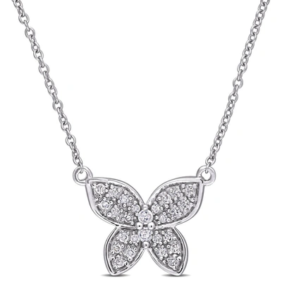 Amour 1/8 Ct Tdw Diamond Butterfly Pendant With Chain In 10k White Gold In White