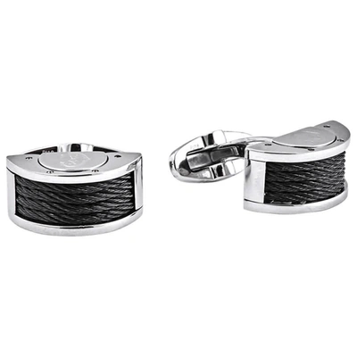 Shop Charriol Stainless Steel Men's Cufflinks- Black Pvd/ Silver In Steel / Black