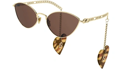 Shop Gucci Brown Cat Eye Ladies Sunglasses Gg0977s-002 57 In Brown,gold Tone