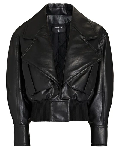 Shop Balmain Oversized Faux Leather Jacket In Black