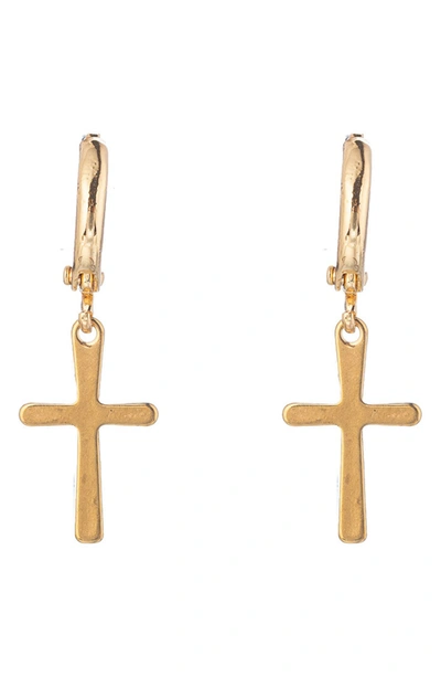 Eye Candy Los Angeles Cross Me Dainty Huggie Earrings In Gold