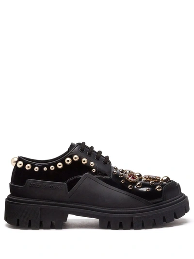 Shop Dolce & Gabbana Crystal-embellished Lace-up Shoes In Black