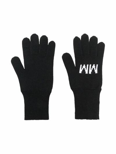 Shop Mm6 Maison Margiela Logo Intarsia Gloves In Black