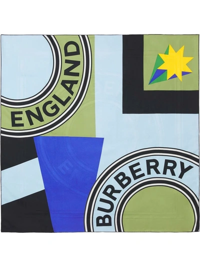 Shop Burberry Geometric-print Square Scarf In Blue
